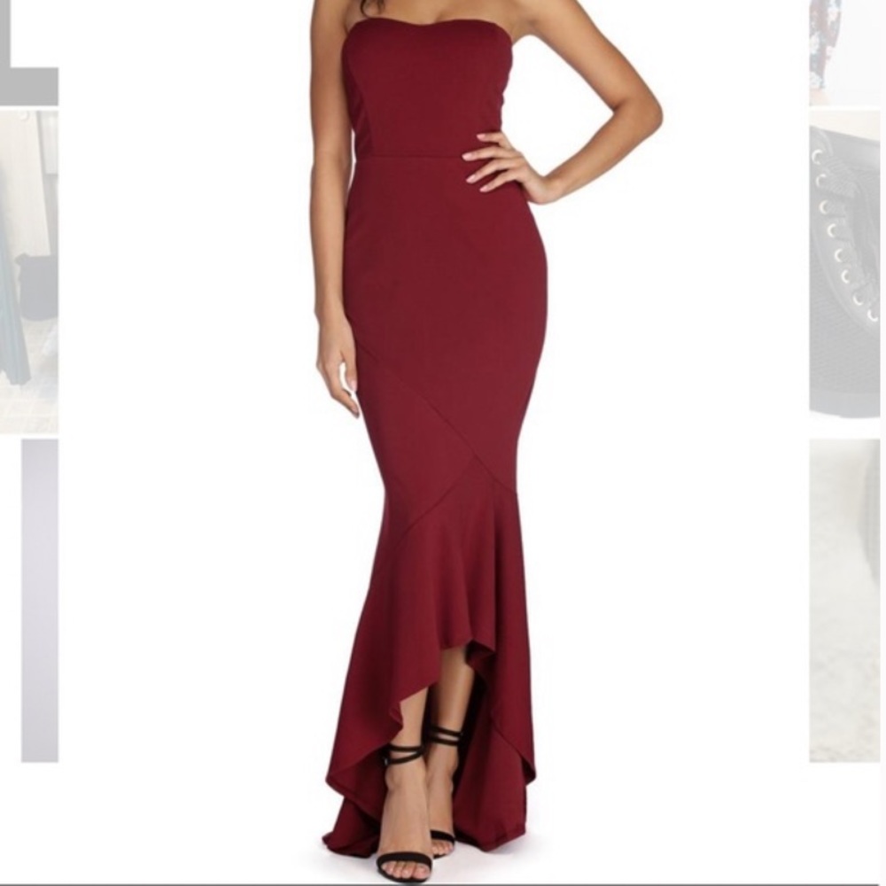 Maroon strapless low to high dress